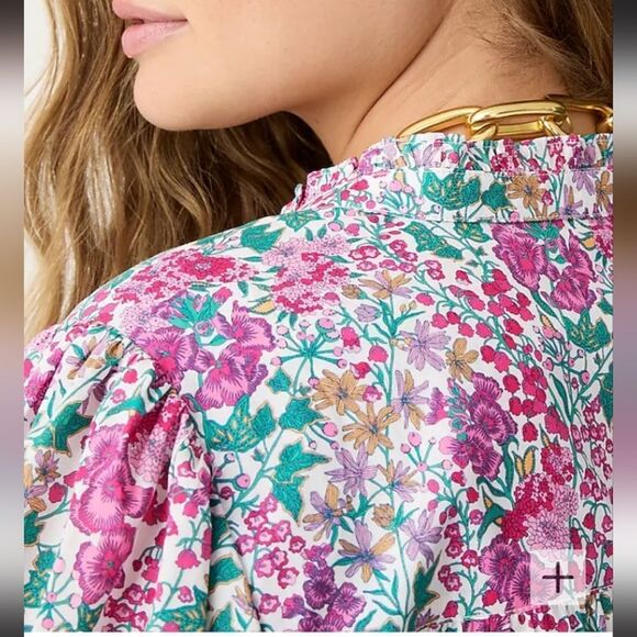 J CREW Liberty Floral Pink and Green Cotton Blouse NWT  XSMALL - Picture 4 of 16
